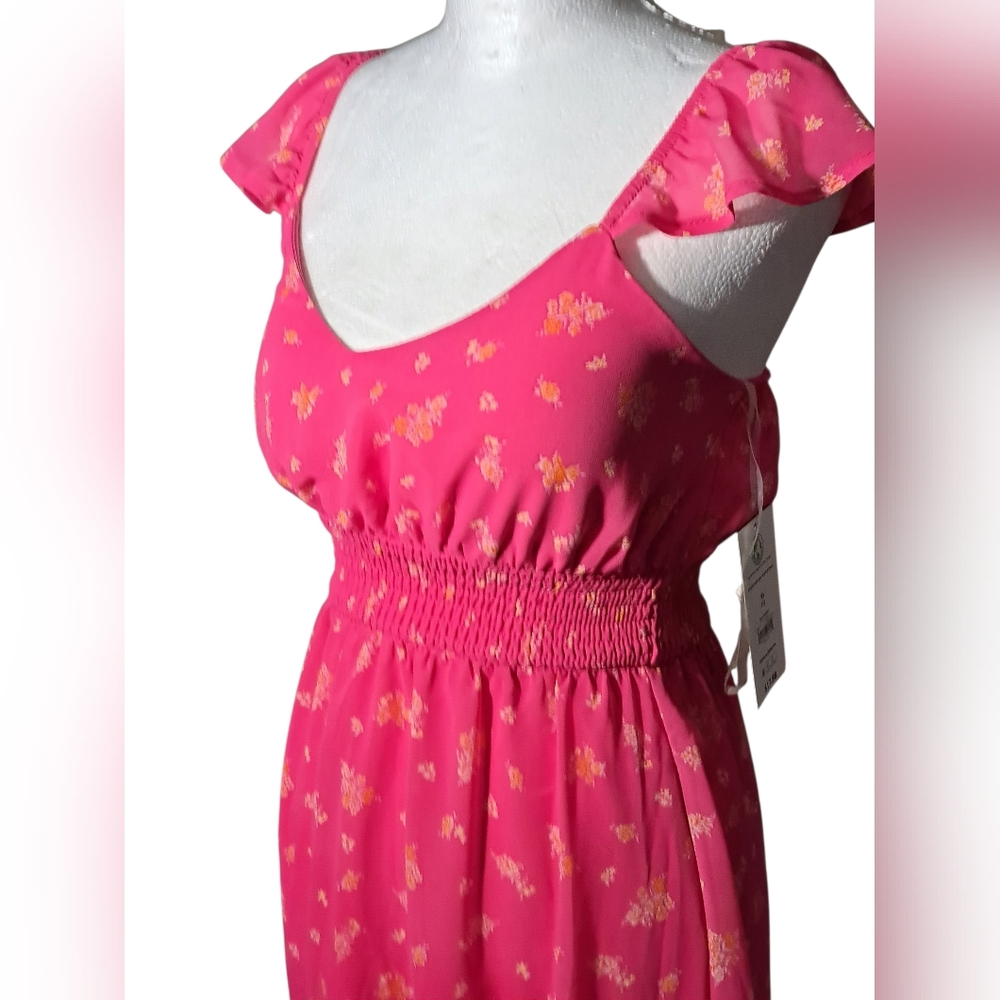 NWT SZ XS FLORAL DRESS WITH STRETCH BODICE (SEE PICS FOR SLIGHT FLAW) - Picture 8 of 16